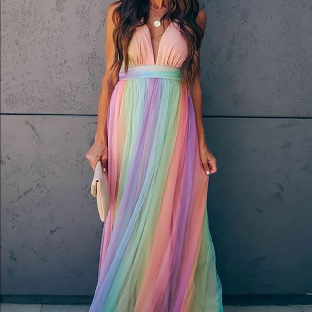 Rainbow Chiffon Maxi Dress
